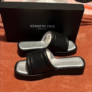 Kenneth Cole Women's Black Sandals with Silver Insole